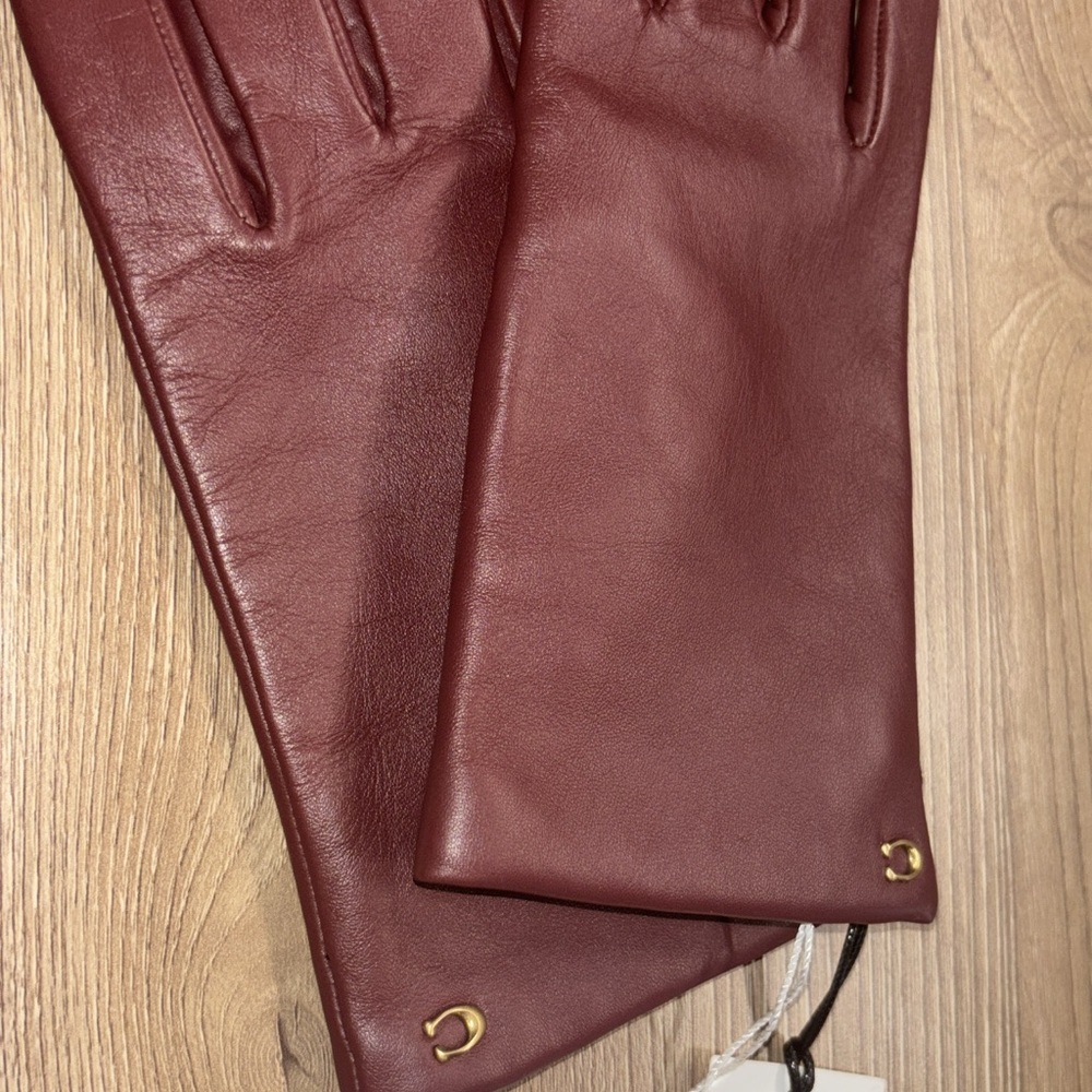 Burgundy Coach Leather Gloves with Gold Accents